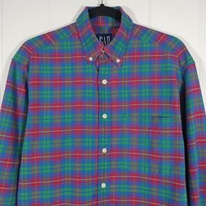 Vintage Gap Shirt Button Down Men's Small Cotton Multicolor Plaid 90s Y2K LS